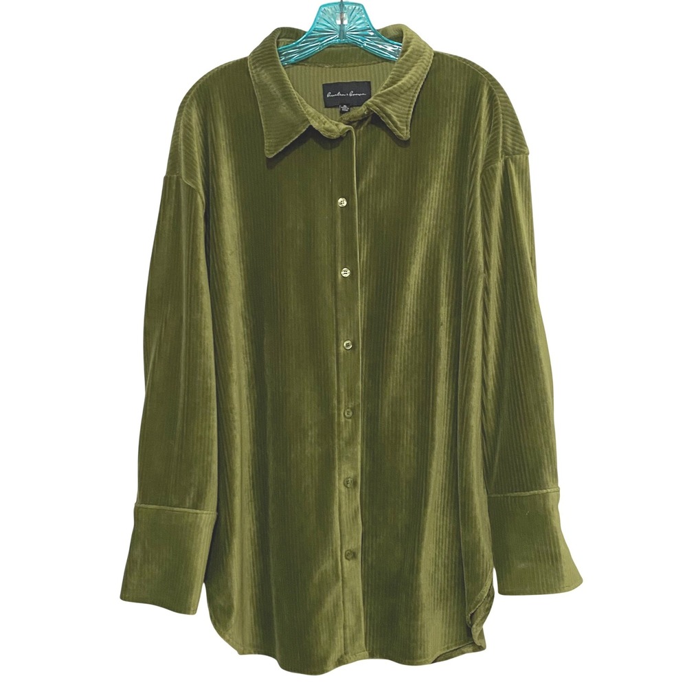 Vintage Ribbed Tunic Top Shirt Dress XL Olive Green Vibrant Academia Earthy Moss